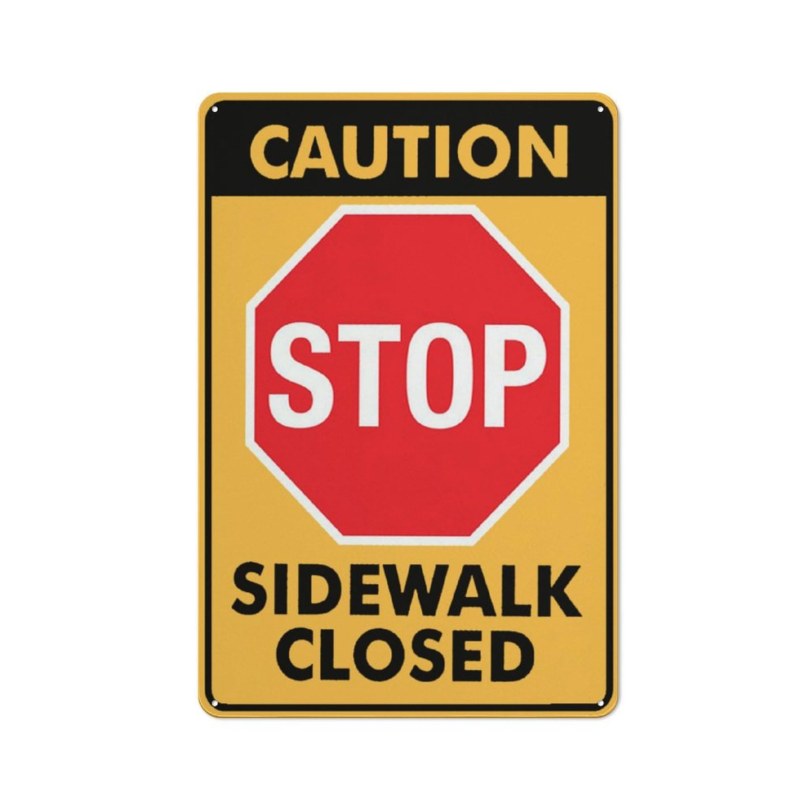 Compladeta Caution Stop Sidewalk Closed Sign Signs Outdoor, Uv Printed Aluminum 12 X 8 In, Weatherproof And Security Signs For Home Or Business