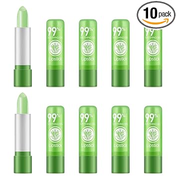 VBA Aloe Vera Lipstick, Long Lasting Nutritious Soothing Lip Balm, Lips Moisturizing Magic Temperature Color Change Lipstick, Lip Care pack of 10
