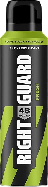 Right Guard Men's Deodorant Fresh, 48 Hour High Performance Anti-Perspirant Aerosol Spray, No White Residue, Alcohol Free, Dermologically Tested 150ml