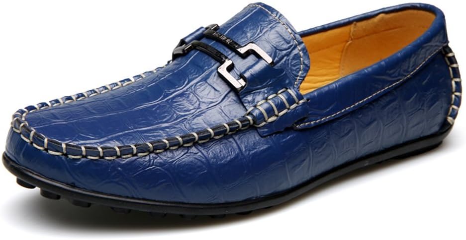 OUOUVALLEY Men's Driving Shoes Premium Genuine Leather Fashion Slipper Casual Slip On Loafers Shoes Blue 11.5 D(M) US