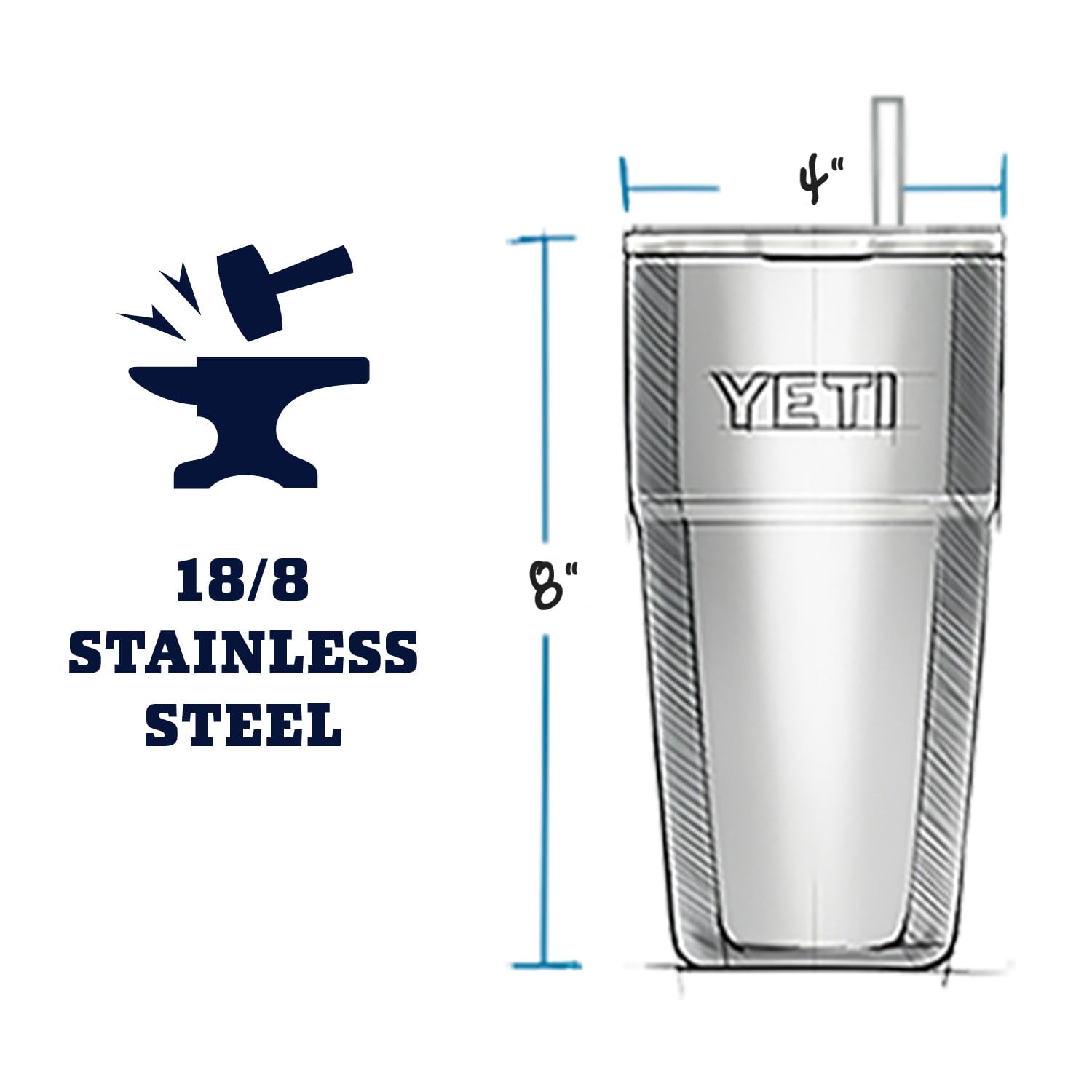 YETI Rambler Gobelet avec paille isotherme en acier inoxydable avec couvercle à paille, 769 ml, rose poudré