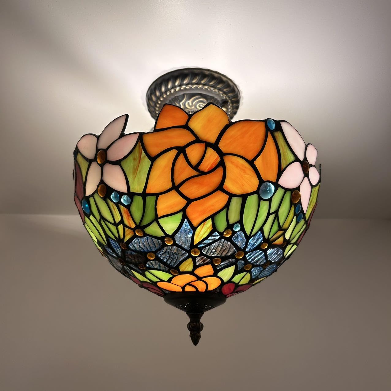 Tiffanyバラ　eco enjoy decor lamps Tiffany Ceiling Lights Fixture Red Orange Blue