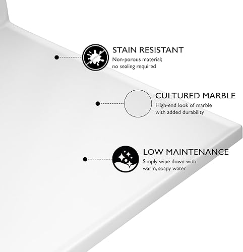 Miniatura 107 de Top de tocador de mármol cultivado de 19 pulgadas con protector contra salpicaduras, embalaje mejorado, remolino de marfil - Design House, 586263