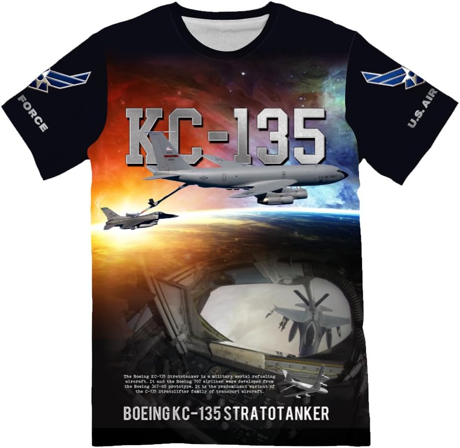 KC-135 Stratotanker Aerial Refuelling Aircraft T-Shirt for Mens 3D Allover Printed Military Tee Shirts