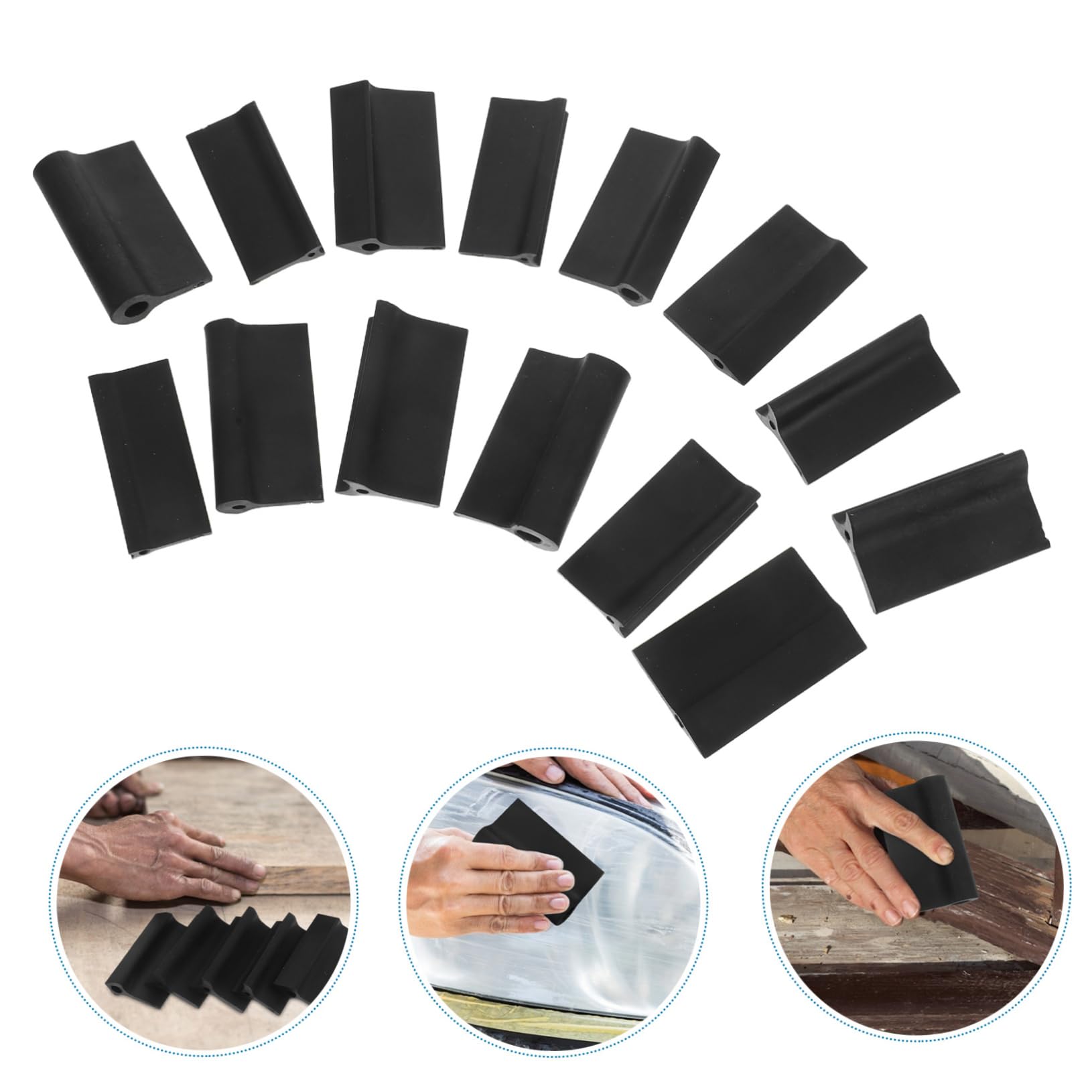 Blocco di Levigatura in Gomma Nero, Set da 14 Pezzi | Falegnameria e Lucidatura, Forma Convessa per Curve e Contorni, Supporto per Carta Abrasiva