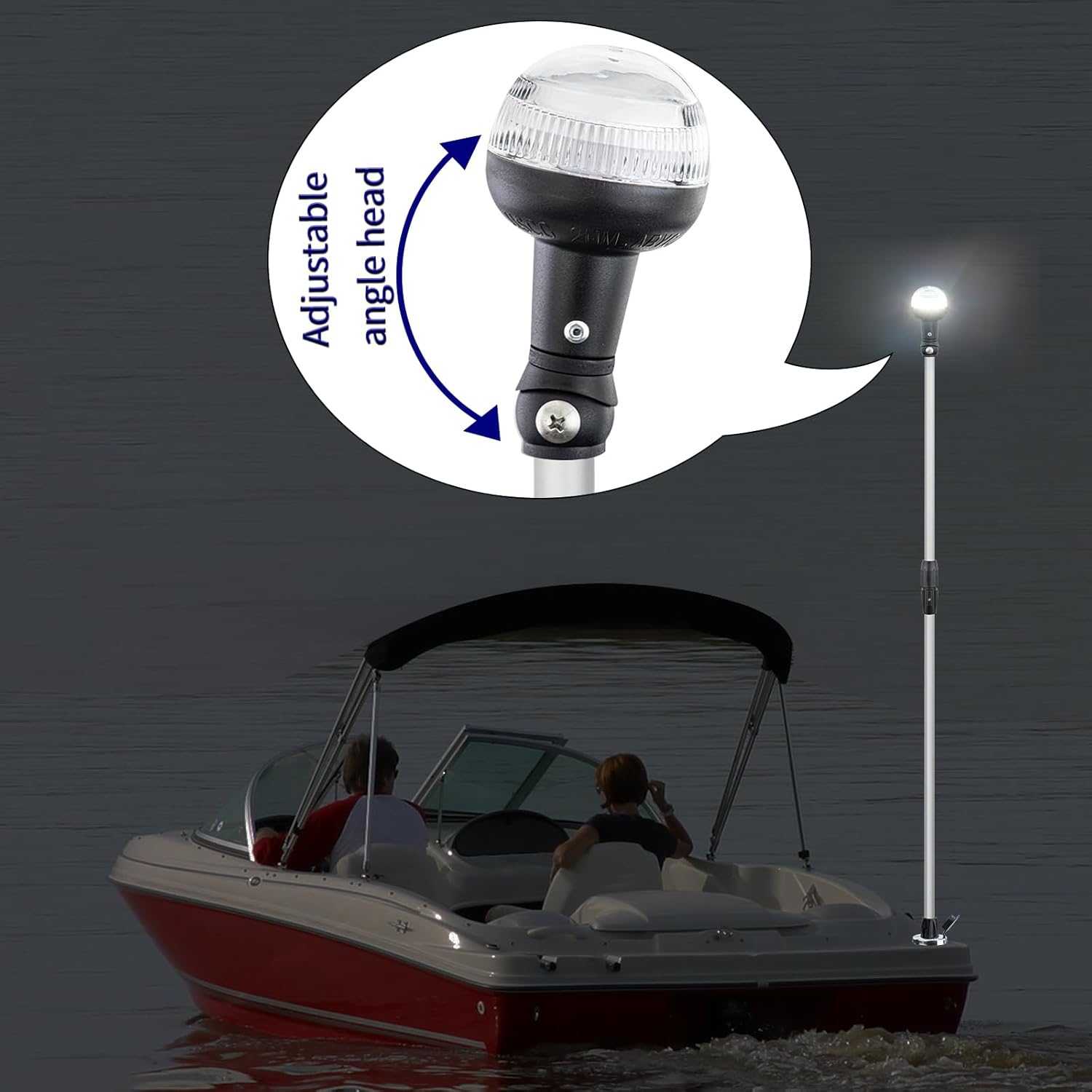 Folding Stern Light Boat Anchor Light LED Marine Navigation Lights Pole USCG 2 NM All Round White with Base 12 Volts 42 Inches