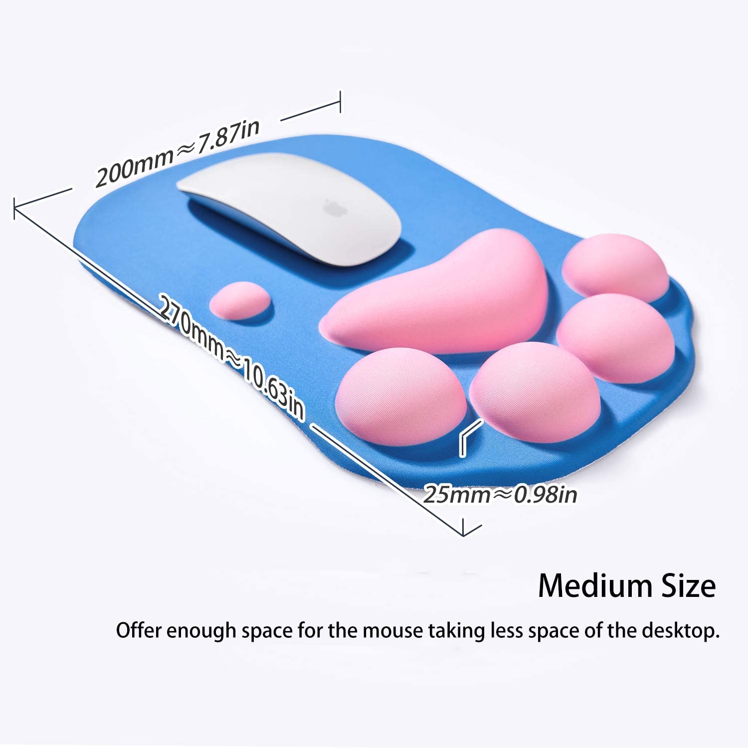 Tappetino Mouse con Poggiapolsi, Mouse Pad Ergonomico, Tappetino per Mouse con Zampa di Gatto Carino, in Morbido Silicone, Base Antiscivolo, per casa/ufficio/gioco, Blu e Rosa