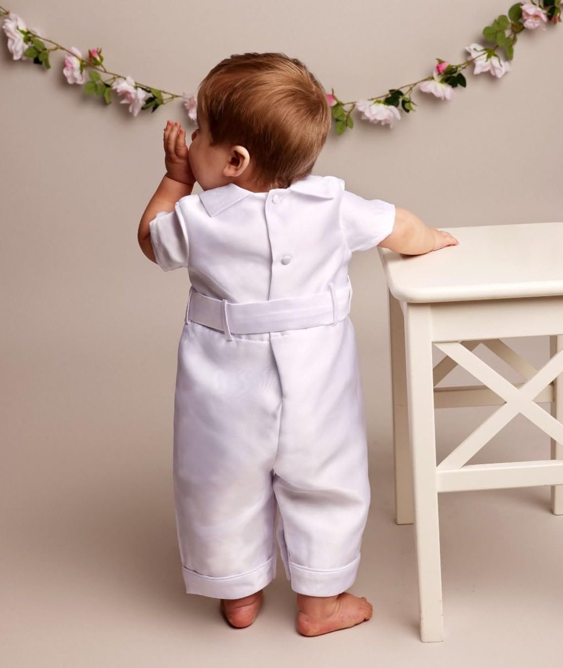 SIRRI Pelele de Bautizo con Sombrero para bebés y niños, Elegante Conjunto de Traje de Bautizo para bebés de 0 a 24 Meses