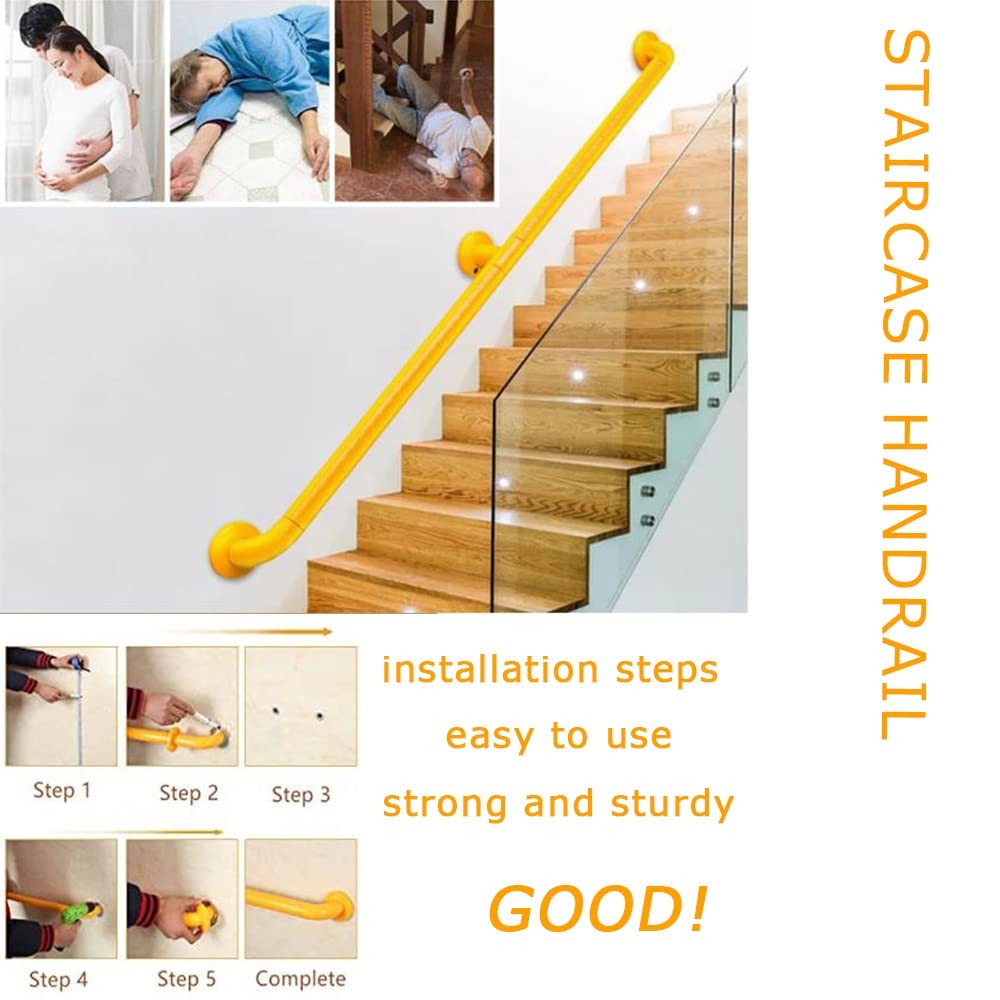 3m / 2m / 1m Barandilla De Escalera Pasamanos De Pared PVC Barandilla Montada De Acero Inoxidable Pasamanos De Escalera De Tubo Amarillo Barandilla De Seguridad Baños (Size : 150cm)