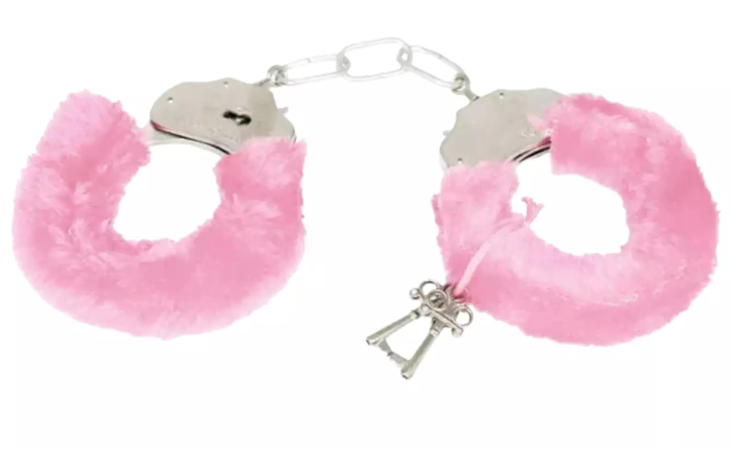 Mystic City Fluffy Handcuffs with Keys Costume Accessory for Adults in Black Pink or Red for Hen Party or Fancy Dress (Pink)