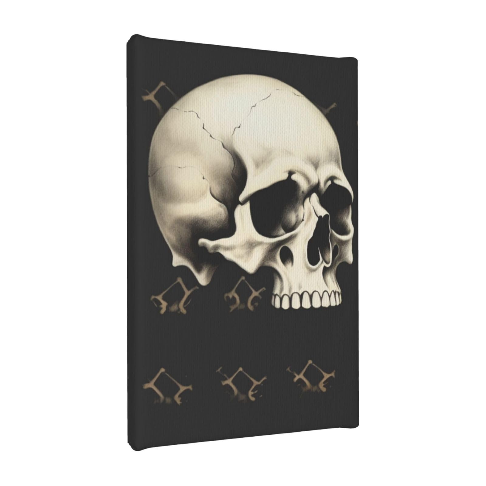 YKLJG Skull Printed Wall Art Canvas Painting 20x30 CM Wooden Framed Picture Painting Artwork Prints for Bedroom Kitchen Home Office Decor