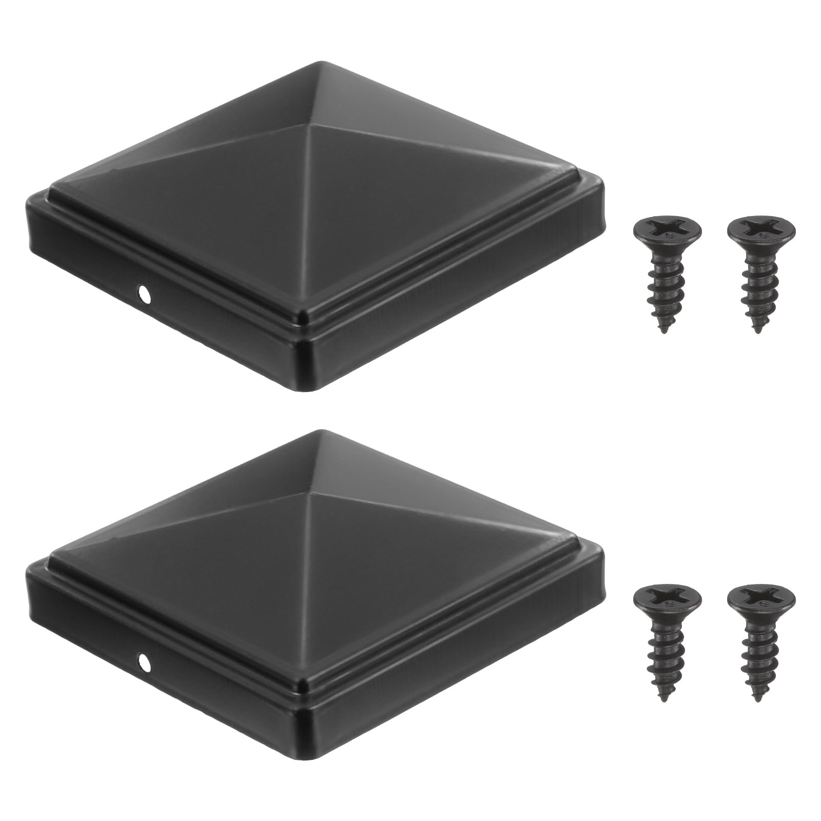 sourcing map 102 x 102mm Pyramid Post Cap, 2Pcs Galvanized Steel Fence Post Cover with Screws for Wood/Metal Fence Posts, Mailbox Pyramid Cover, Outdoor, Garden, Decks, Black