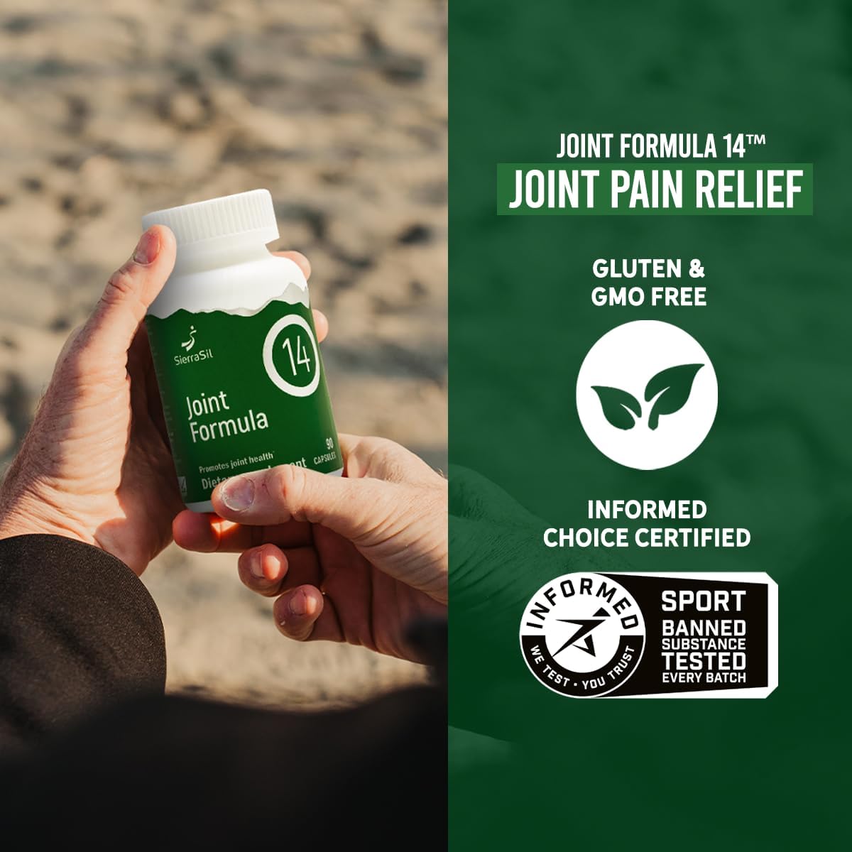 SierraSil® Joint Formula 14™ - Promotes Joint Health, Vegan, Non-GMO, Informed Sport Certified, and Sourced from The USA – 90 Capsules