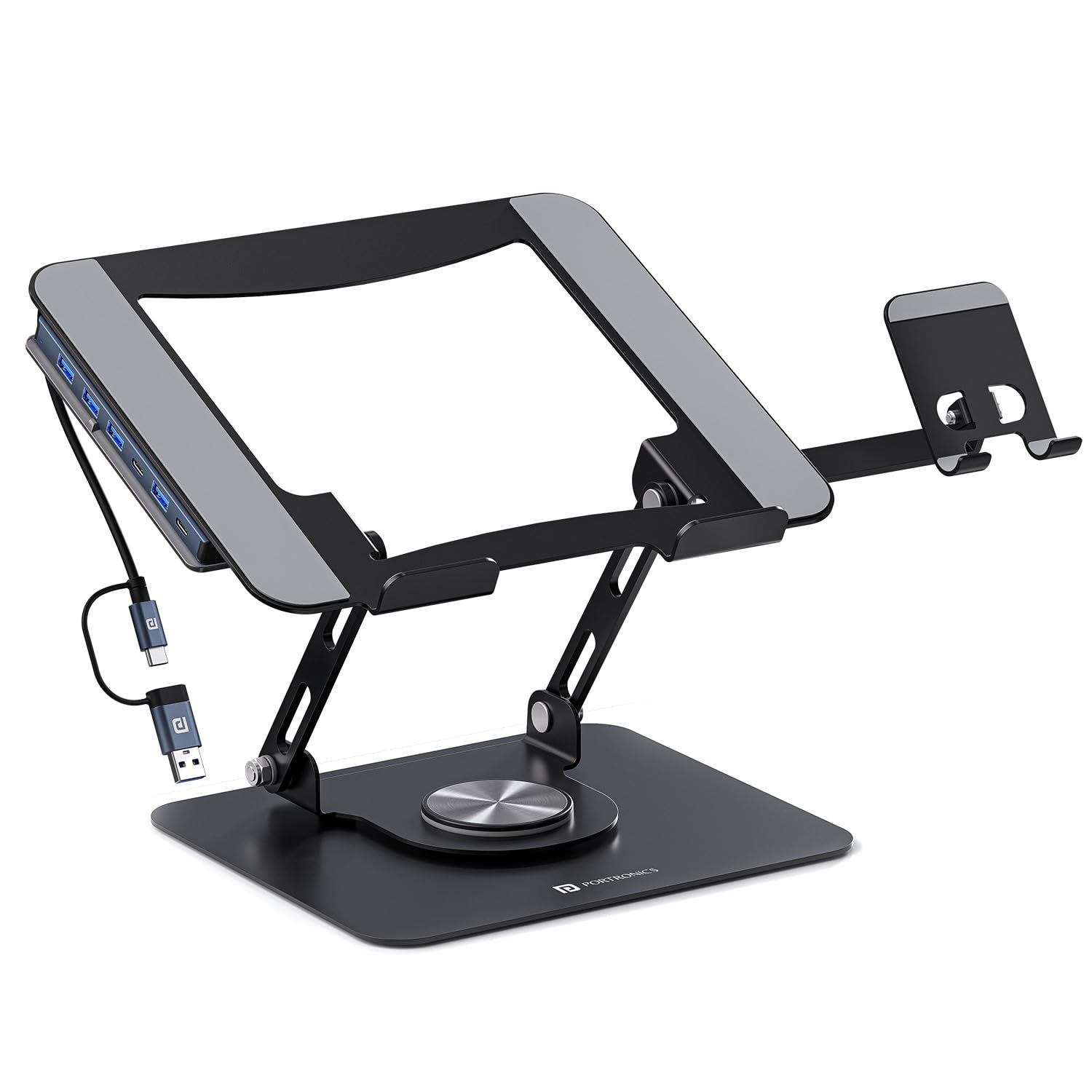Portronics My Buddy K9 Pro Max, Adjustable Laptop Stand with 6-in-1 USB Hub, 360° Rotating Base, Built-in Phone Holder, Foldable & Ergonomic, Anti-Slip Pads, Supports Up to 17'' Laptops-picture-27