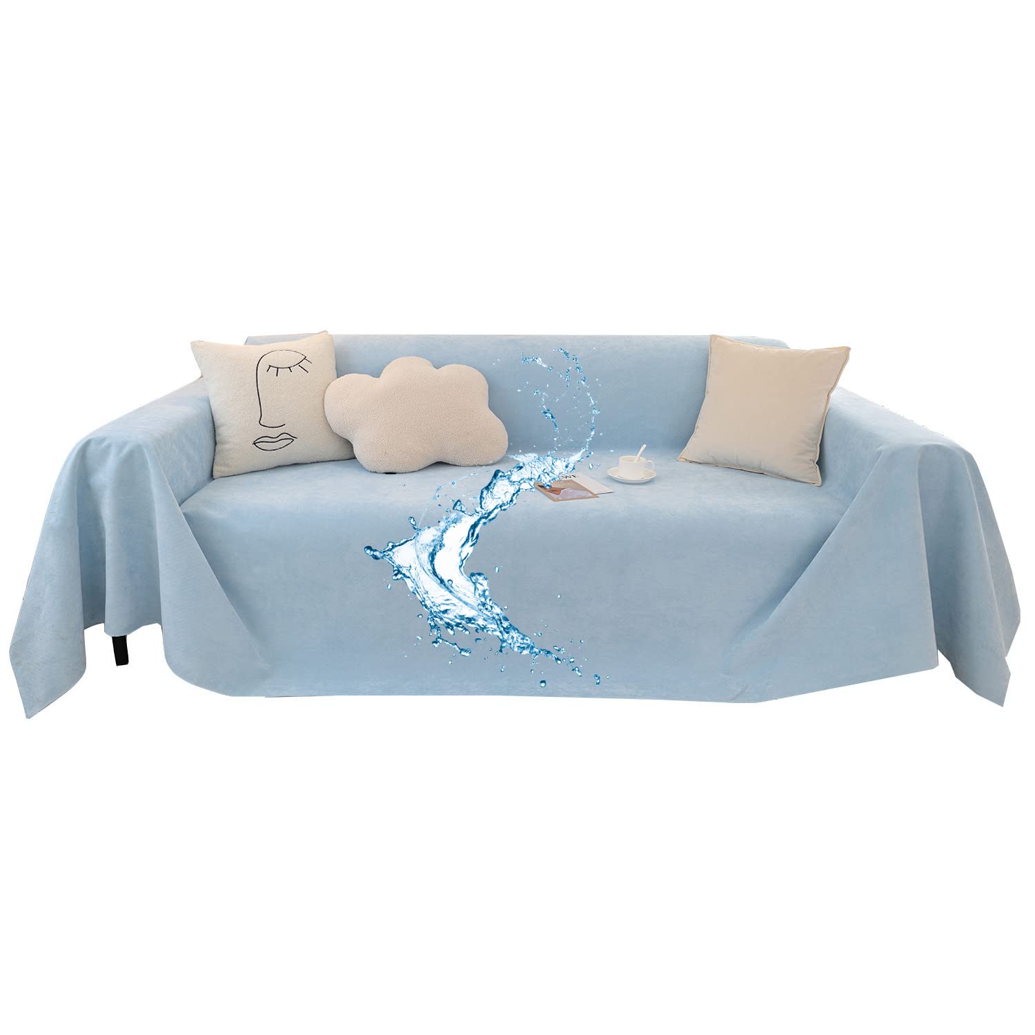 Couverture imperméable canapé chenille bleu 180x150cm