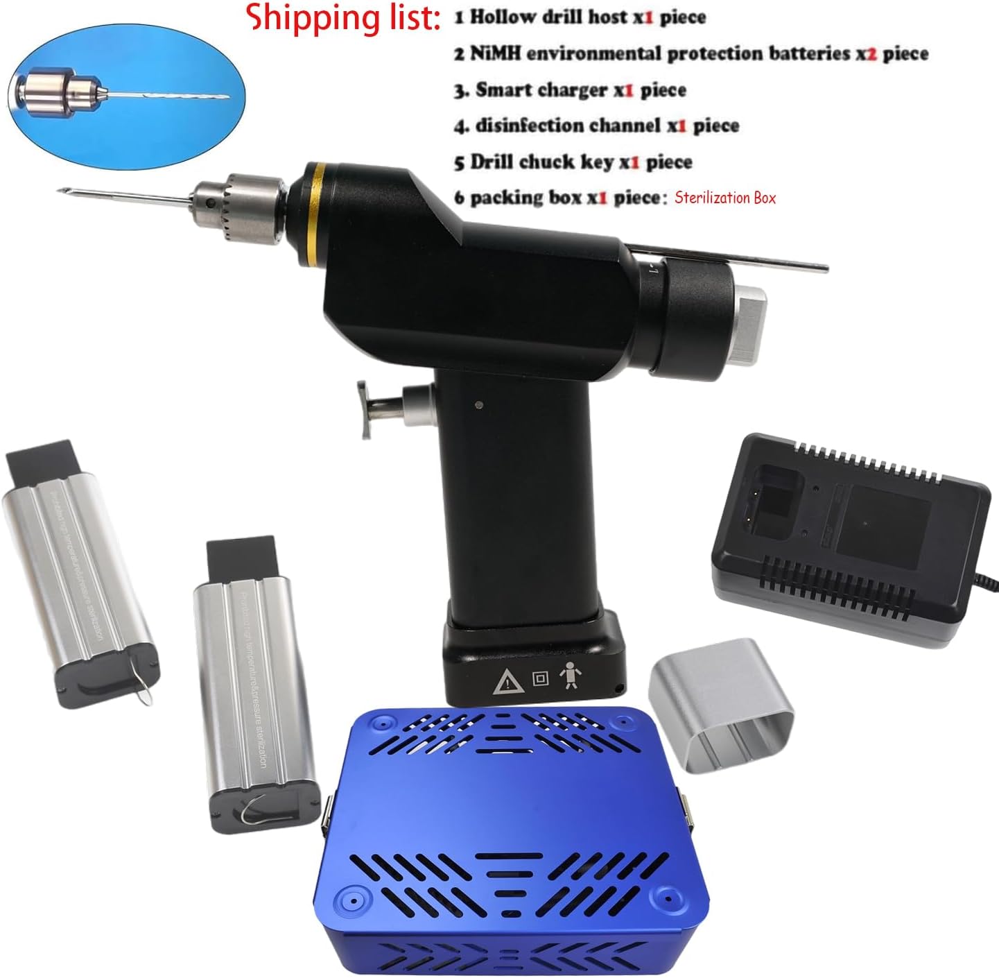 Electric Cannulated Drill Micro Hollow Drill Machine Veterinary Mini Bone Orthopedic Tool, Sterilization Box