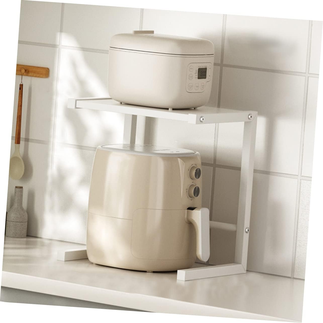 Adjustable Height Kitchen Organizer Rack Metal Oven Stand for Microwave Countertop Storage Solution Detachable Shelf Suitable for Small Appliances and Air Fryers