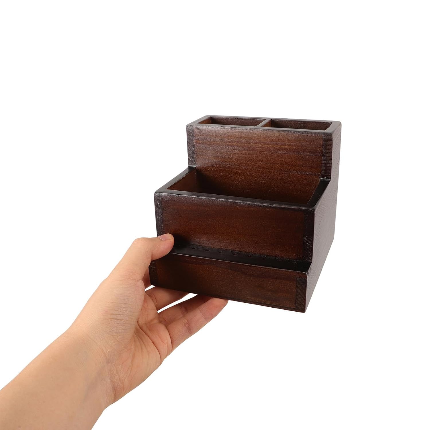 Kisangel Solid Wood Manicure Tool Storage Box Large Capacity Desktop Organizer for Nail Brushes Grinding Heads Space-saving Nail Kit Container with Fine Craftsmanship for Salon and Home Use
