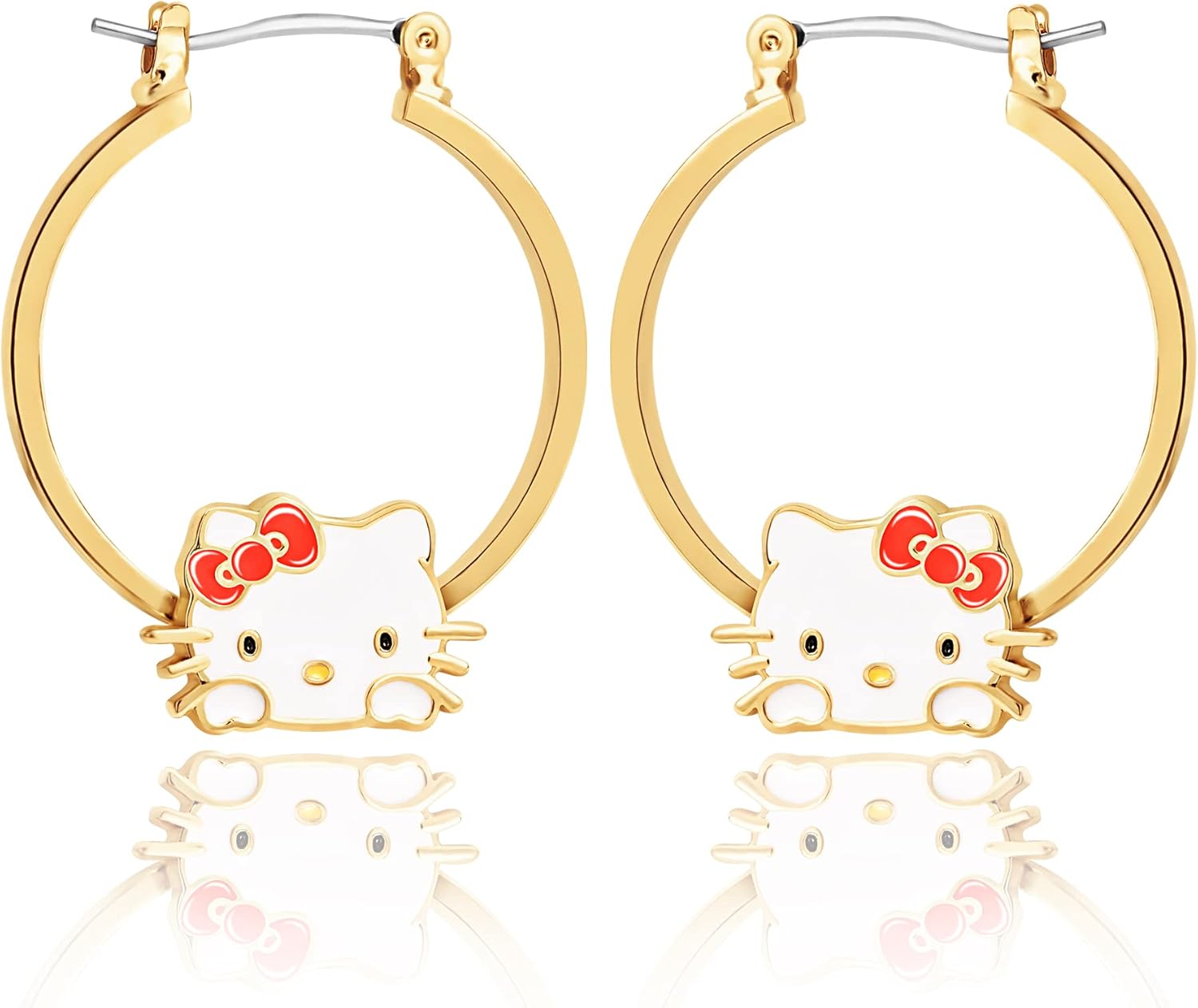 Hello Kitty Hoop Earrings for Women Official License, Gold Tone Flash-Plated and Enamel Sanrio Earrings - Image 3