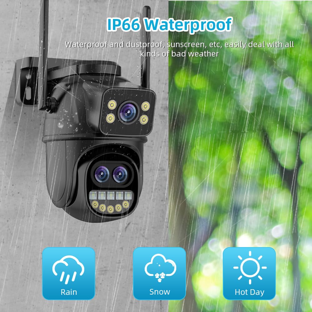 Zewnętrzna kamera monitorująca WiFi, 9MP zewnętrzna kamera monitorująca trzy obiektywy 8X zoom hybrydowa kamera IP PTZ trzy ekrany Night Vision Dwukierunkowe wykrywanie człowieka IP66 + karta