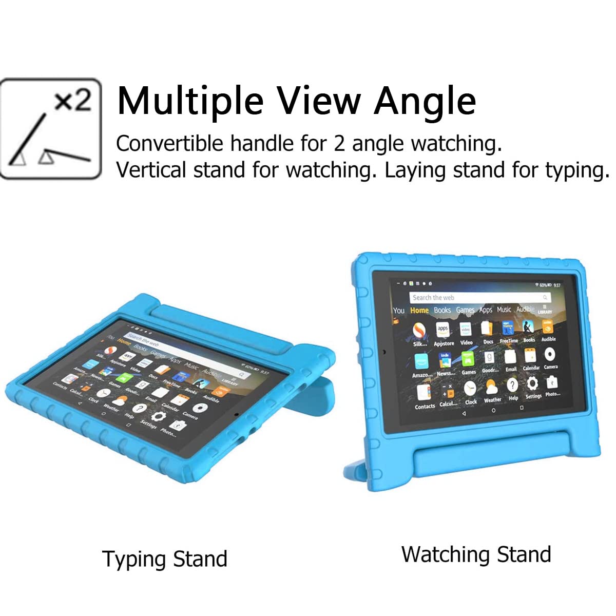 Custodia per bambini per tablet Fire HD 8 di 6a/7a/8a generazione (versione 2016/2017/2018), custodia leggera e resistente in schiuma con comodo supporto, blu