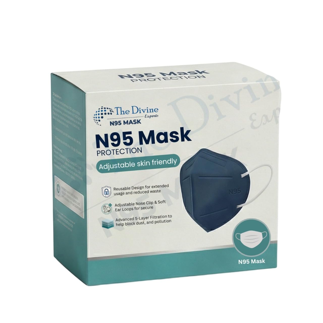 Premium 5-Layer High Filtration Disposable N95 Surgical Mask – Nonwoven Fabric, Valve-Free, Comfort Fit