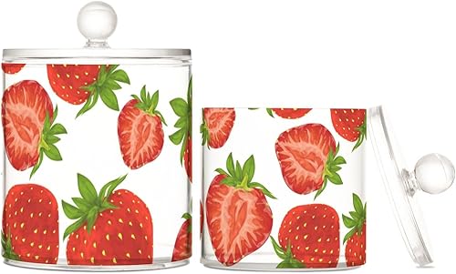 Dispensador de soporte de fresa Qtip 2 piezas, recipientes de baño impermeables con tapas, tarros transparentes para almacenamiento de alimentos,