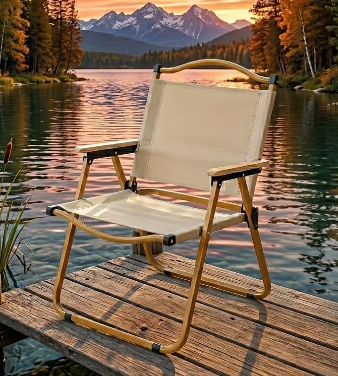 Camping Folding Chair with Wooden Armrests, Portable Lightweight Outdoor,Beach,Picnic,Travel Chair for Trekking,Bonfire, Hiking, Road Trips,Café and Adventure Seating Use-image-18
