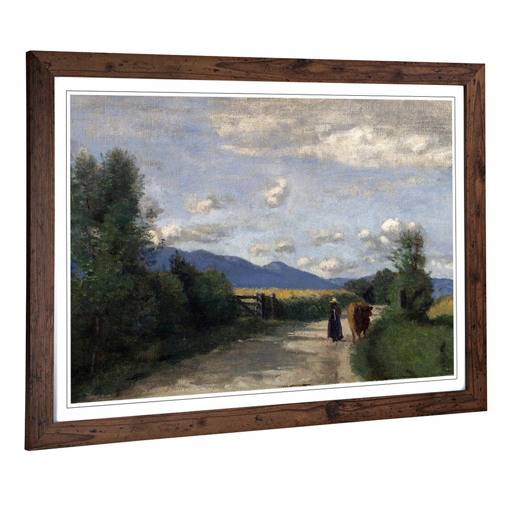 Big Box Art Framed Print of Jean-Baptiste Camille Corot with Cow Design | Wall Art Picture | Home Decor for Kitchen, Living Room, Bedroom, Hallway, Walnut, A2 / 24.5x18 Inch / 62x45cm