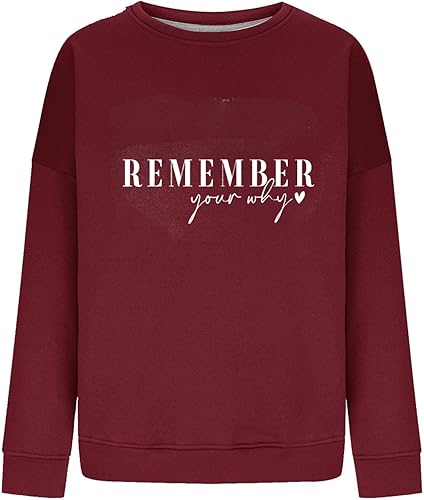 Miniatura 4 de Remember Your Why - Sudadera para mujer, casual, de manga larga, de gran tamaño, cuello redondo, clásica, lisa, cómoda