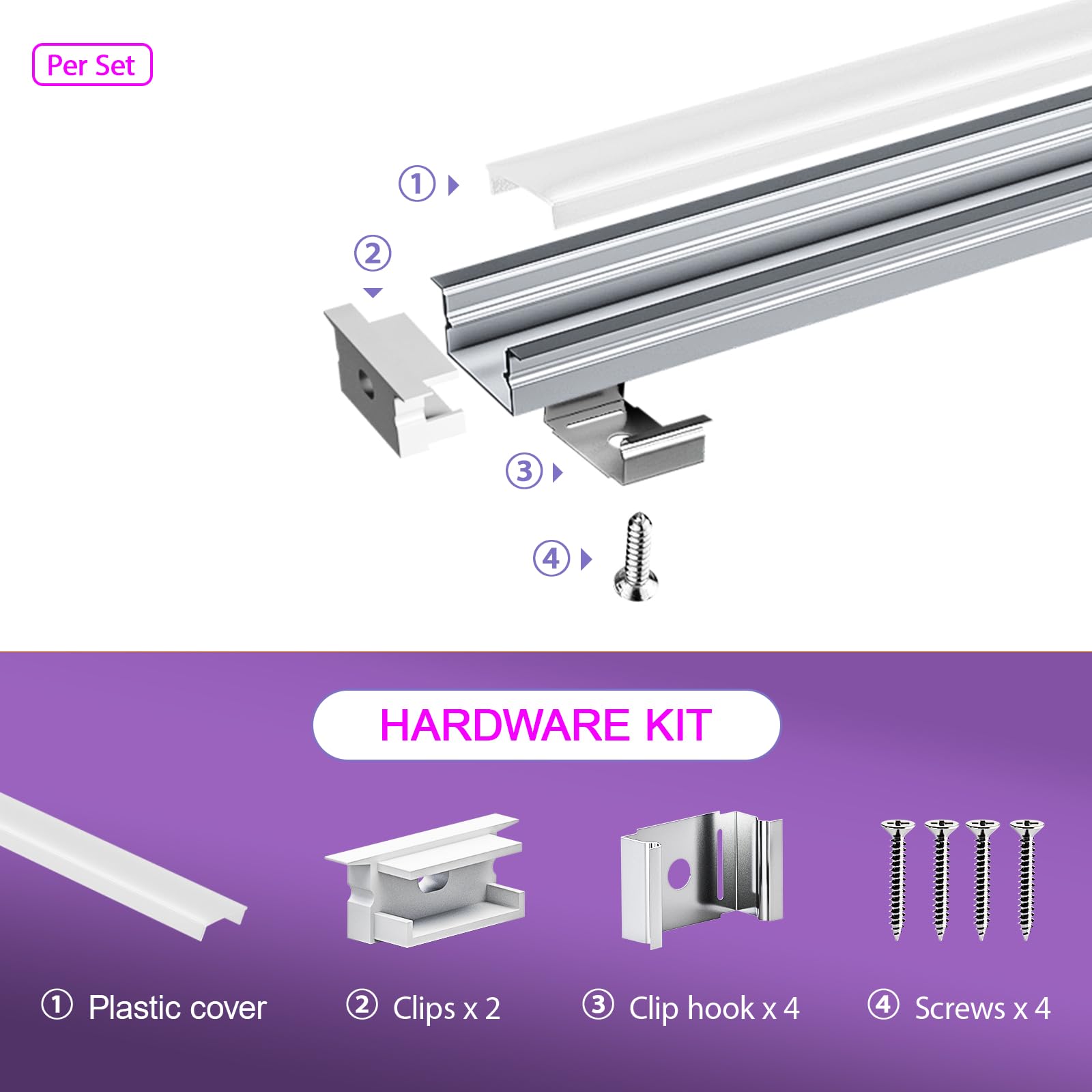 Canalina LED in alluminio 6x2m a U, con canalina per striscia LED e diffusori, per strisce fino a 12.4mm, 6 coperture opache, luce indiretta, ideale per profilo cartongesso. (6)