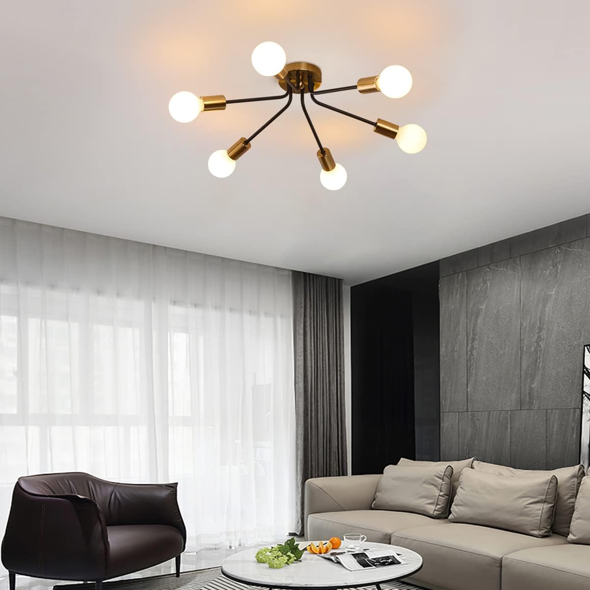 Qcyuui 6 Luci Semi Incasso Plafoniera, Moderna Illuminazione a Soffitto Lampadario Sputnik Oro, Lampada da Soffitto Industriale In Metallo Fattoria Per Soggiorno Camera da Letto