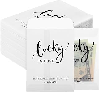50 Pack Wedding Favors for Guests Glassine Envelope Lucky in Love Small Tickets Holder Scratch Card Holder with Thank You Message for Bridal Shower, 4.72 x 3.36 Inches