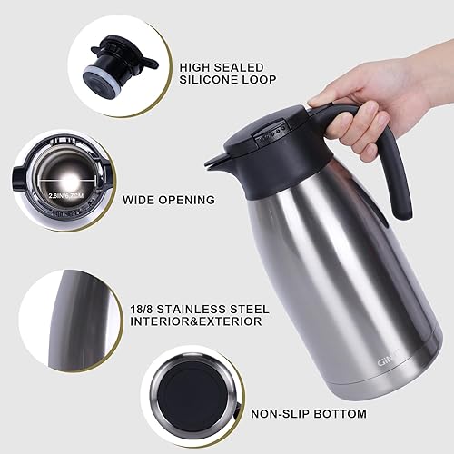 Miniatura 30 de Jarra térmica de acero inoxidable para café, termo de doble pared sellado al vacío, 12 horas de retención de calor Negro