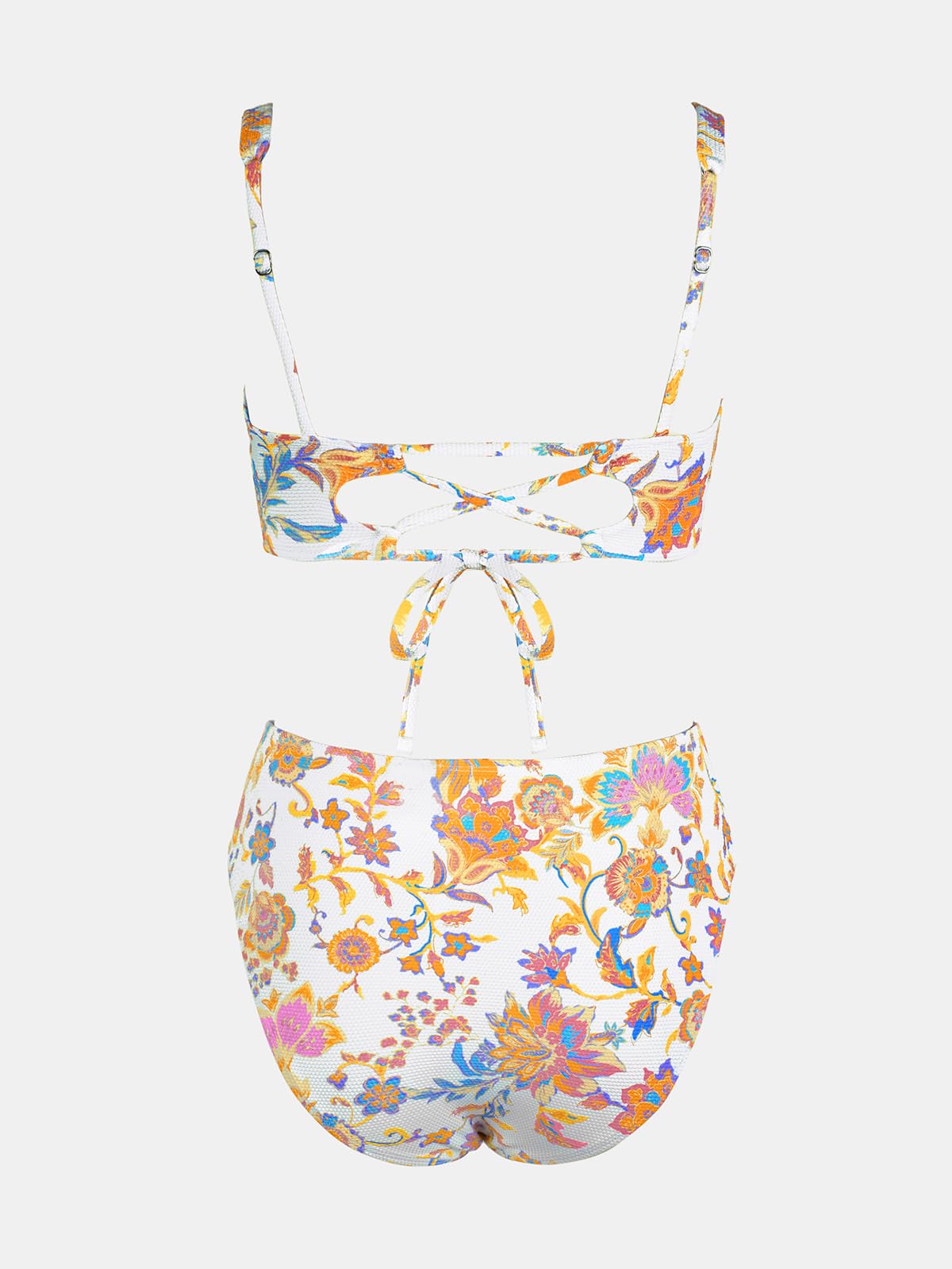 CUPSHE Conjunto de bikini para mujer, con cordones en la espalda, festoneado, tiro medio, tirantes ajustables, texturizado, traje de baño de dos piezas
