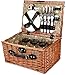 Bingo-Shop Picknickkorb für 4 Personen Inklusive Bestecksets, Korkenzieher, Weingläser und Keramikteller - 29 x 20 x 41cm Picknickkoffer Picknickset Picknick Korb