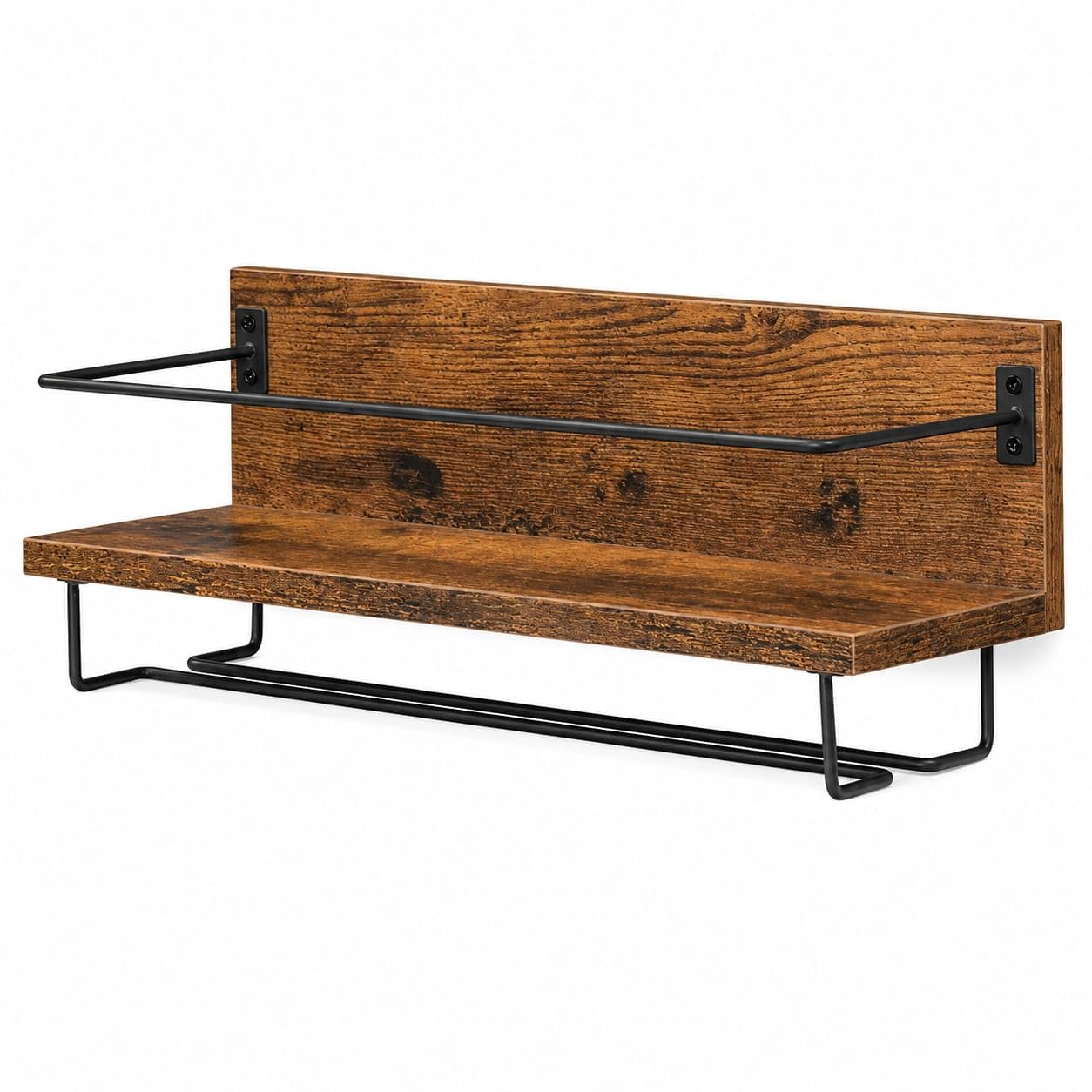 Artklub Wall Mounted Wine Rack with Stemware Goblet Holder, Rustic Wood Floating Shelf, 38cm, for Bar Kitchen Restaurant
