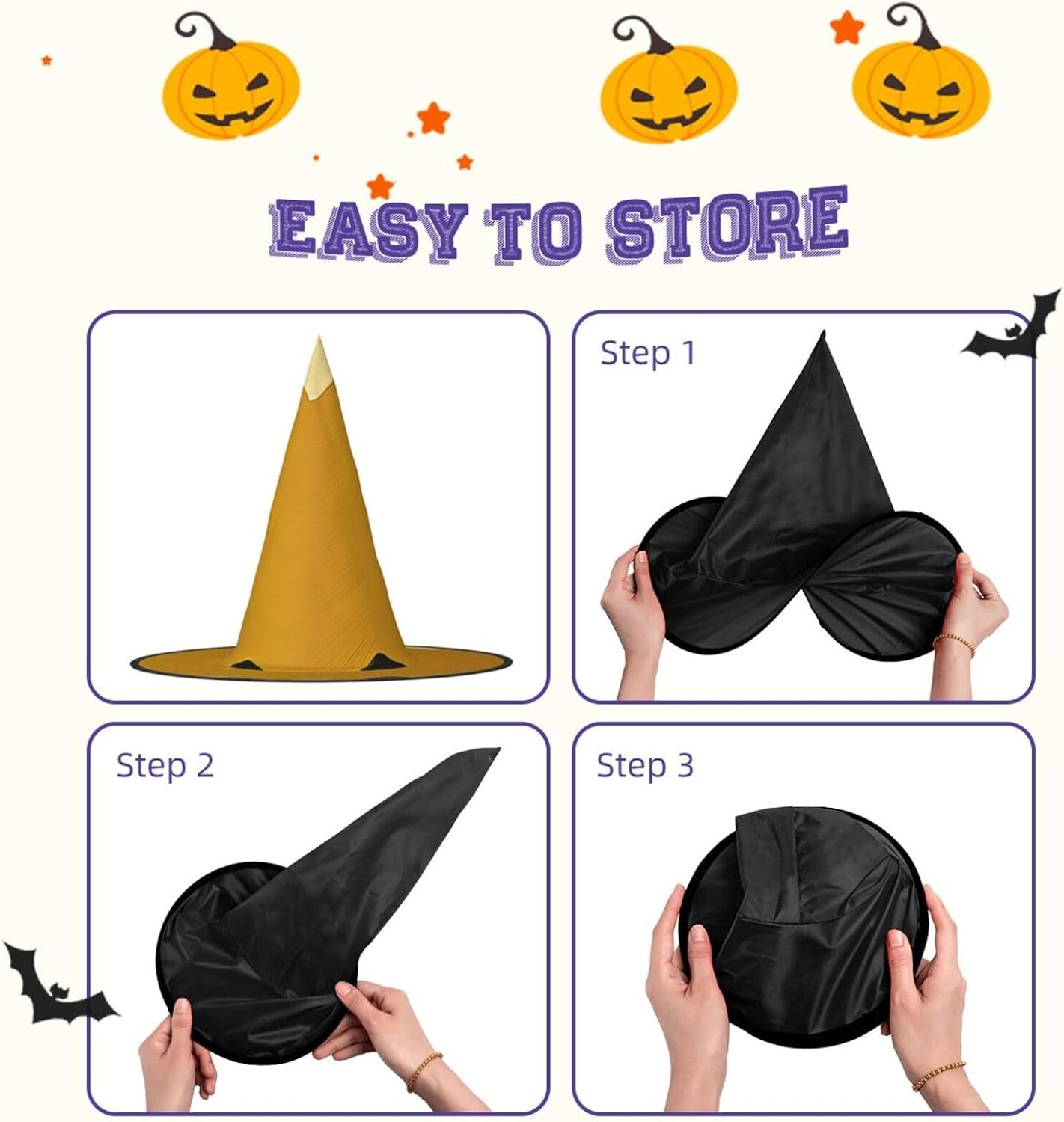 Women's Witch Hat Oversized Witches Hats Mustard Yellow and Black Halloween Wizard Hat Party Cosplay Costume Accessory image 4