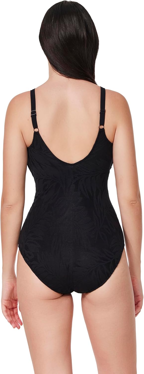 Profile by Gottex Textured V-Neck D-Cup One Piece - Front & Back Lining, Soft Cups, Adjustable Straps, Mesh Side Cutouts - Image 3