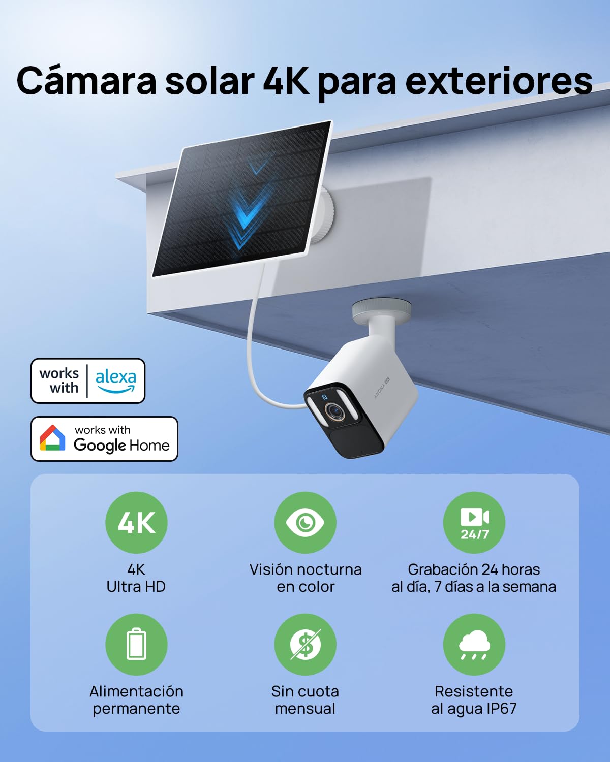 Anona Aurora 4K(8MP) Cámara Vigilancia WiFi Solar Exterior, Detección IA