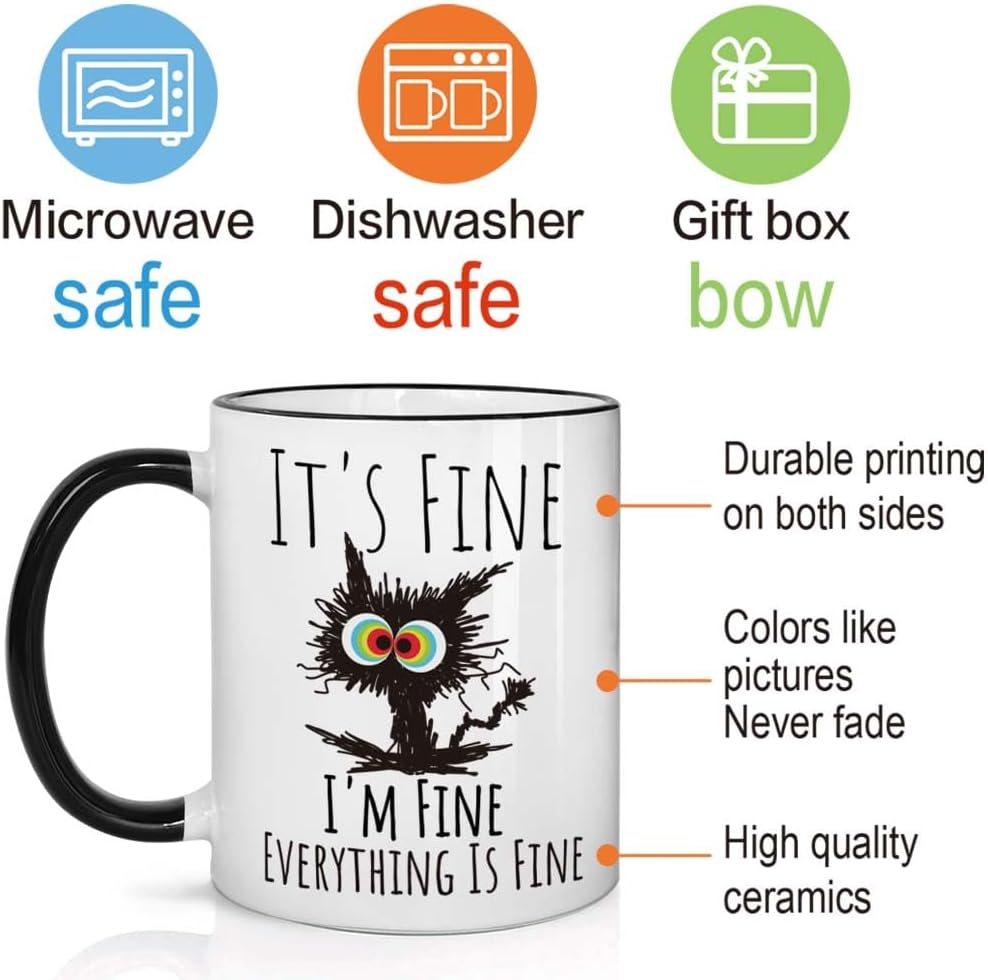 FALJIOK Funny Cat Coffee Mug Gifts for Cat Lover, It's Fine I'm Fine Everything Is Fines Coffee Mug 11oz, Novelty Mugs Gift for Women Man, Cats Lover Birthday Christmas Mugs - Image 4