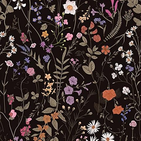 Furniture Sticker 44 x 300 cm Black Wallpaper Removable Vintage Colourful Flower Petals Decorative Film Furniture Bedroom Kitchen Worktop Living Room Wall Doors Cabinets Wardrobe Furniture Renovation Cover