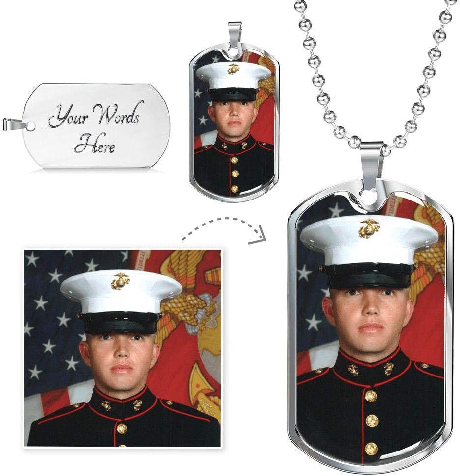 Personalized Photo Text Military Dog Tags Custom Your Picture Text Necklace Pendant + Free Engraving