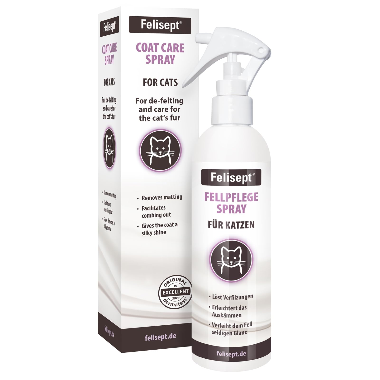 Felisept Fur Care Spray for Cats 250ml - Detangling spray for cats - Mite treatment for cats - Cat dentangler spray & Cat grooming spray - Cat perfume - Mild care for fur - Cat Odor Eliminator Spray