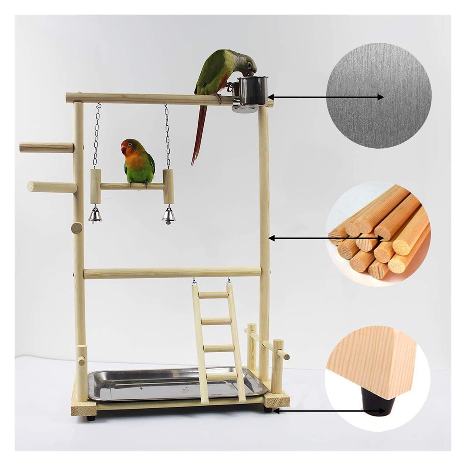 Vogelspielzeug Papagei Vögel Massivholz Spielzeug Swing Leiter Regal Doppelschicht Holz Vogelständer mit Vogelfutter und Tablett Haustier Vogel Zubehör