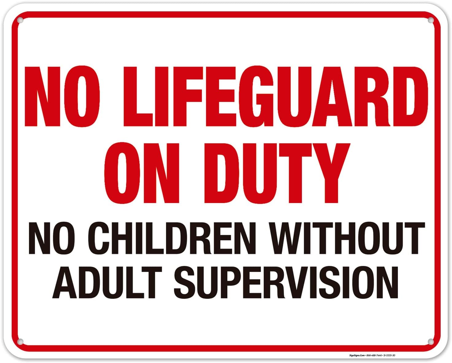 No Lifeguard On Duty Pool Sign, No Children Without Adult Supervision Sign, 12x18 Inches, 55 mil Thick HDPS (high Density polystyrene), Made in USA
