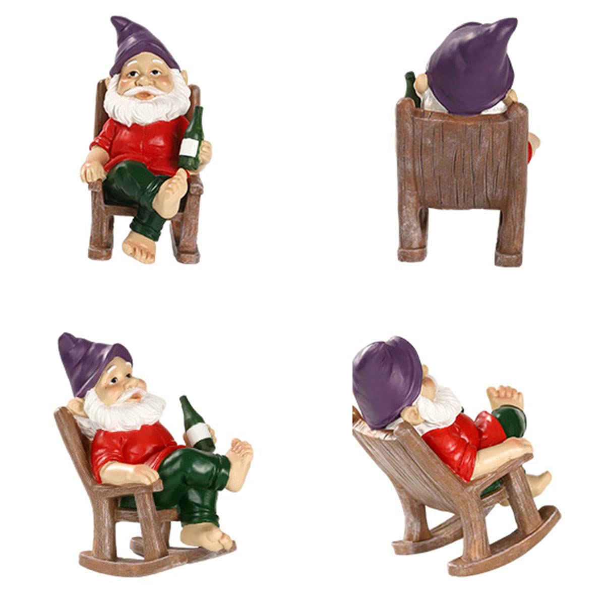 Estatua De Gnomo De Jardín Bebiendo En Una Mecedora, Divertidas Esculturas De Figuras De Jardín De Resina para Adornos De Césped Decoración Interior O Exterior, 12,5 Cm * 8 * 15 Cm