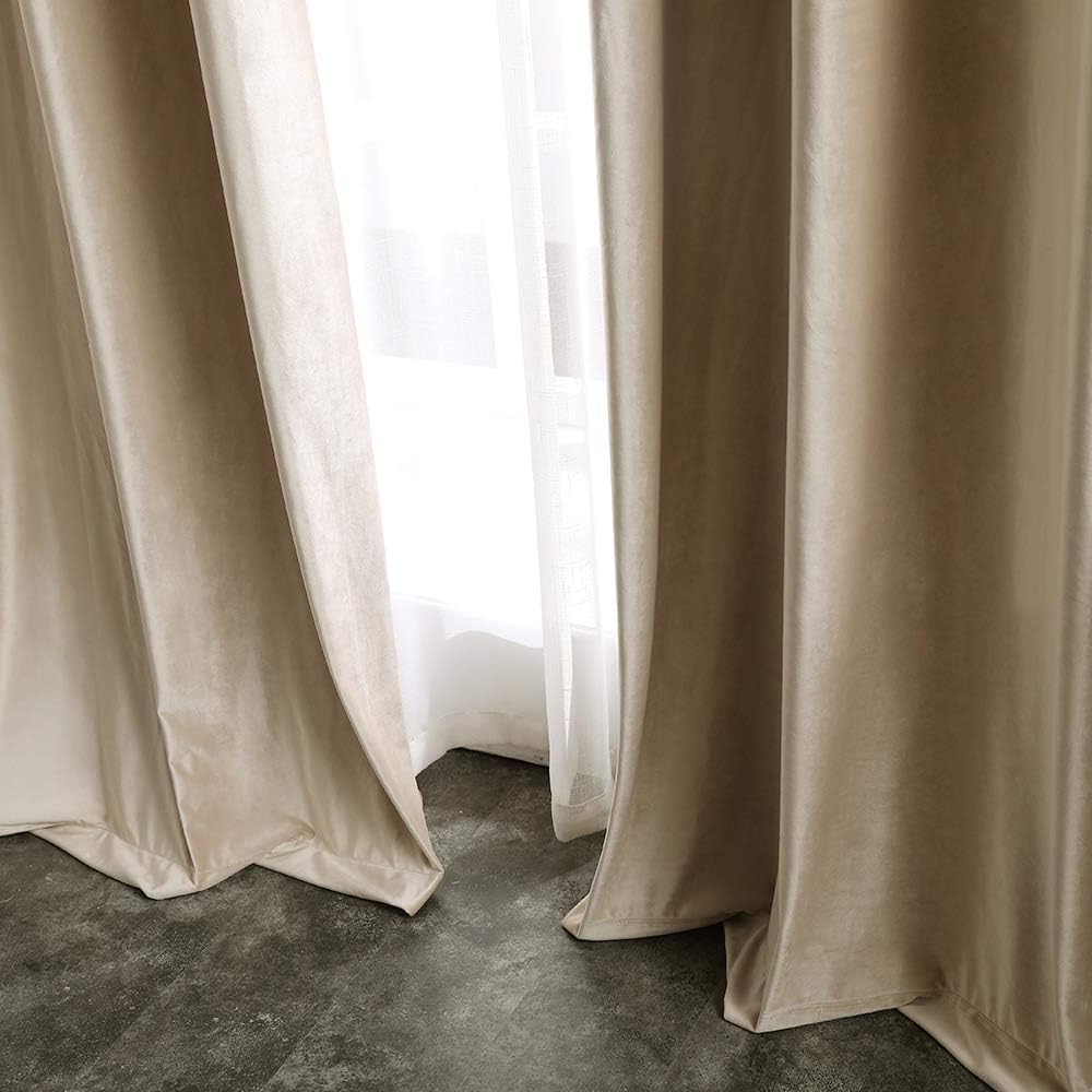 MIULEE Beige Velvet Curtains for Bedroom 2 Panel Set 96 Inch Drop Curtains - Image 4