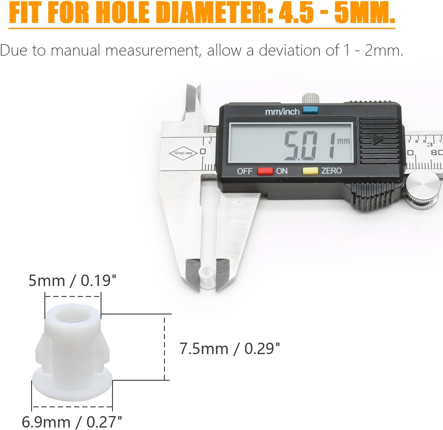100PCS 5mm/0.19" White Hole Plugs Plastic Flush Type Hole Plugs Snap in Locking Hole Tube, Furniture Fencing Post Pipe Insert End Caps (White)