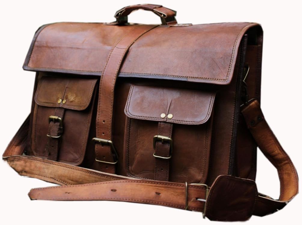 Dhk Devil Hunter Killerhandolederco. 18 Inches Classic Adult Unisex Cross Shoulder 100% Genuine Leather Messenger Laptop Briefcase Bag Satchel Brown(Size: 18 x 13 x 4 inch)